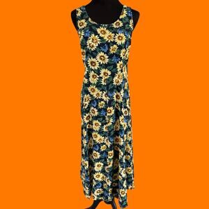 90's vintage sunflower grunge floral corset lace up midi dress M all that jazz